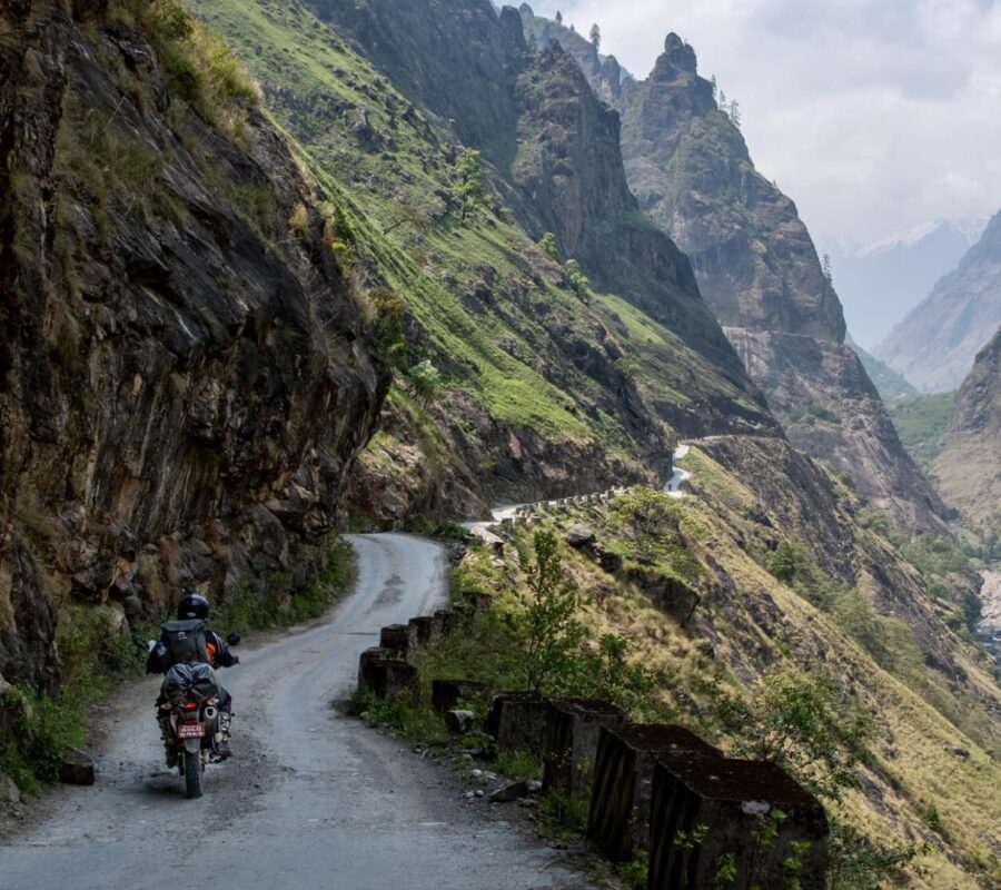 A biker travelling in Tingri