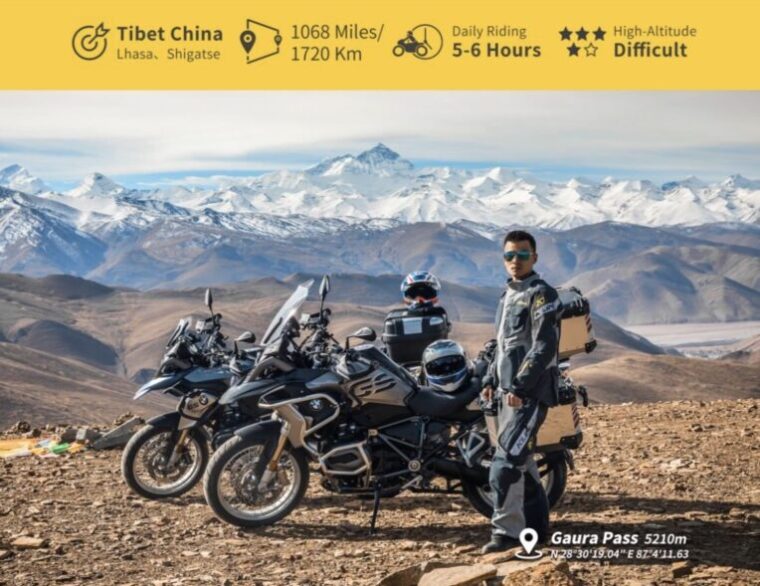 An adventure rider on a BMW GS exploring the open highway during a premium Tibet motorcycle tour with Bikemandu.