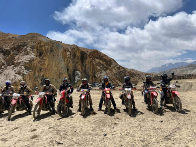 International riders enjoying guided Nepal motorcycle adventure