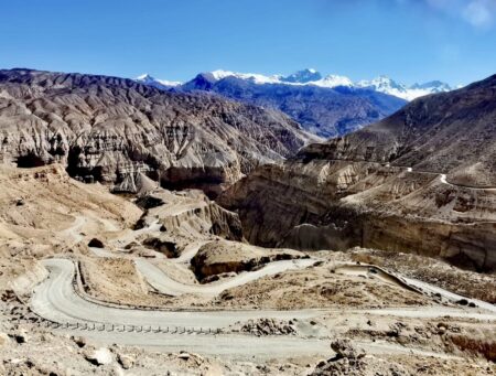 High pass road in Upper Mustang motorcycle ride and trek