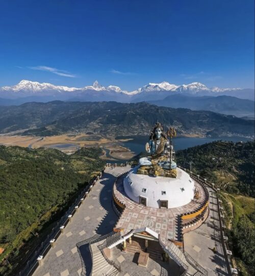 Beautiful lake view and Lord Shiva Statue in Pomdikot, Pokhara