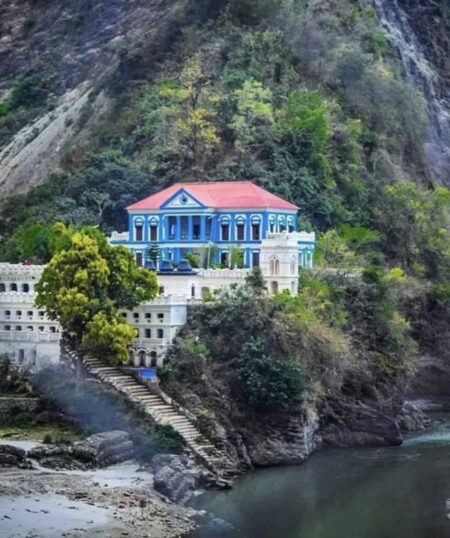 Historic Rani Mahal palace in Palpa, a scenic riverside landmark visited while traveling on the tour route from Pokhara to Butwal via Tansen.