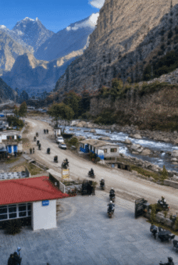 Riders in Tatopani Myagdi in Mustang Mororcycle Tour