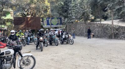 Riders taking a short break while in the tour between Pokhara and Kathmandu